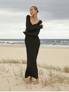 Dissh Janie black sweetheart knit dress maxi stretch fall winter form XS